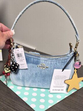 Coach Teri Shoulder Bag In Loved Denim With Charms CDY76 𝐒𝐨𝐥𝐝 𝐎𝐮𝐭!